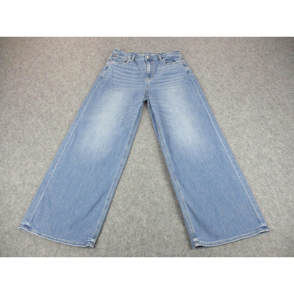 American Eagle Jeans Womens 8 Super High Rise Baggy Wide Leg Stretch Light Denim